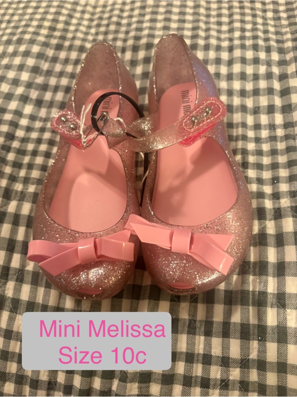 Mini Melissa Pink Glitter Bow Mary Jane Flats